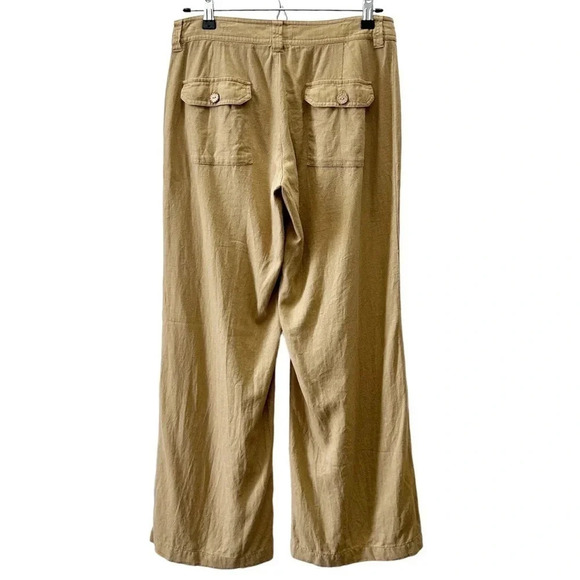 Le Chateau Linen Pants Wide Leg Palazzo Flowy Nautical Neutral Tan Size 6 - Picture 2 of 16